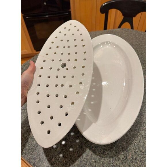 Vintage Arabia ironstone oval oblong serving platter with drainage tray. - Picture 8 of 11